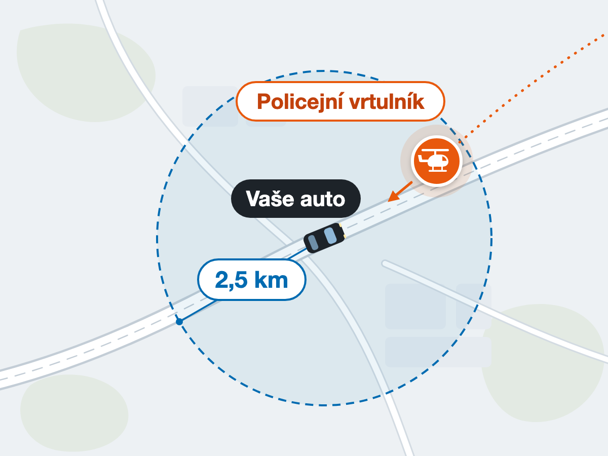 Protector II LIVE ohlásí policejní vrtulník, jakmile je do 2,5 km od auta